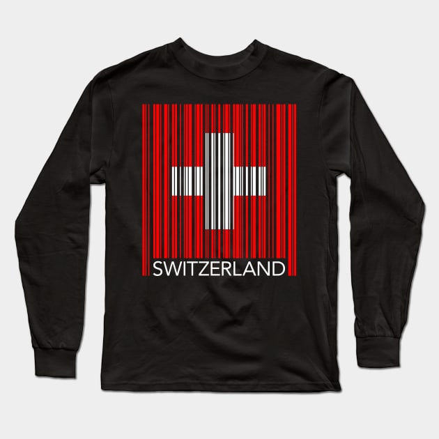 Switzerland Flag Barcode Long Sleeve T-Shirt by HappyGiftArt